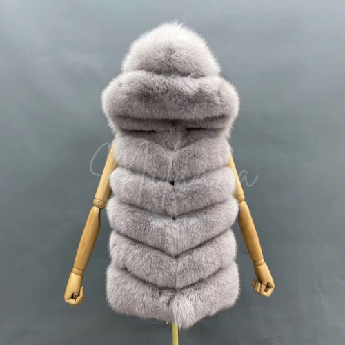 Fox Fur 6 Row Hooded Gilet