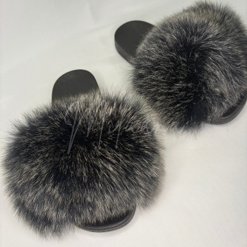 Frosted Black Fur Sliders