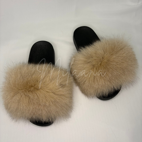 Beige Fur Sliders