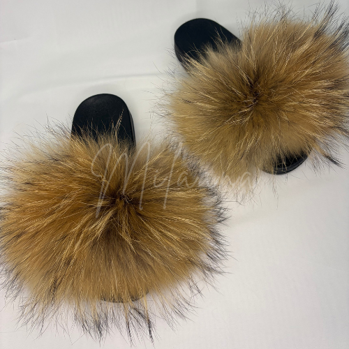 Brown Raccoon fur Sliders