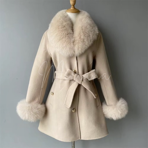 Short Length Cashmere & Fox Fur Coat