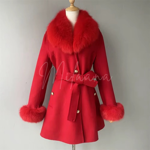 Short Length Cashmere & Fox Fur Coat