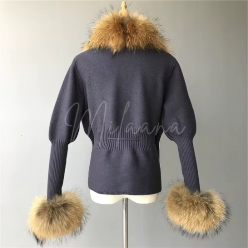 Fox Fur Knitted Cardigan