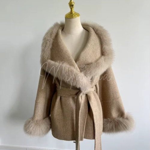 Short Overlap Cashmere & Fox Fur Coat
