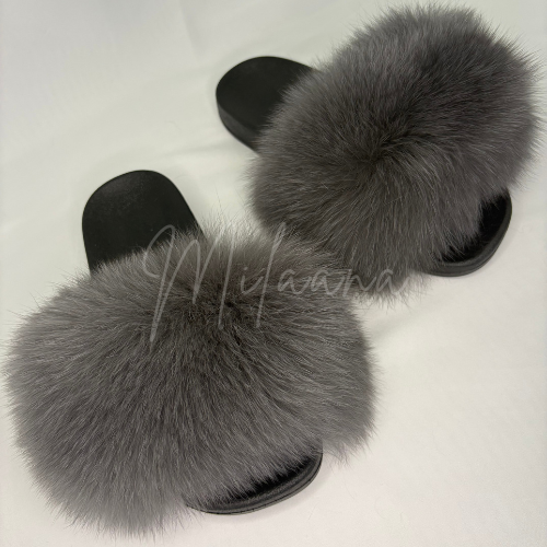 Dark Grey Fur Sliders