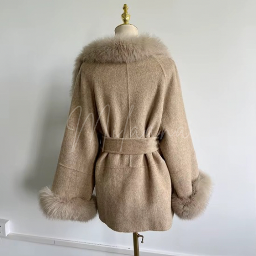 Short Overlap Cashmere & Fox Fur Coat