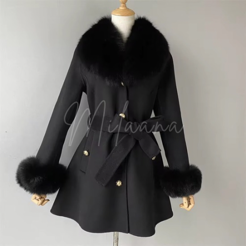Short Length Cashmere & Fox Fur Coat
