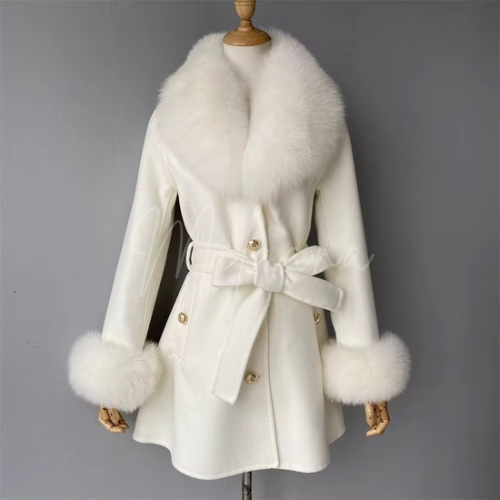 Short Length Cashmere & Fox Fur Coat