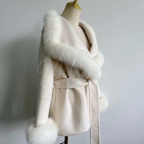 Short Overlap Cashmere & Fox Fur Coat